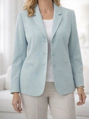 Alfred Dunner Lt Blue Embellished Floral Blazer 16 Suit Jacket